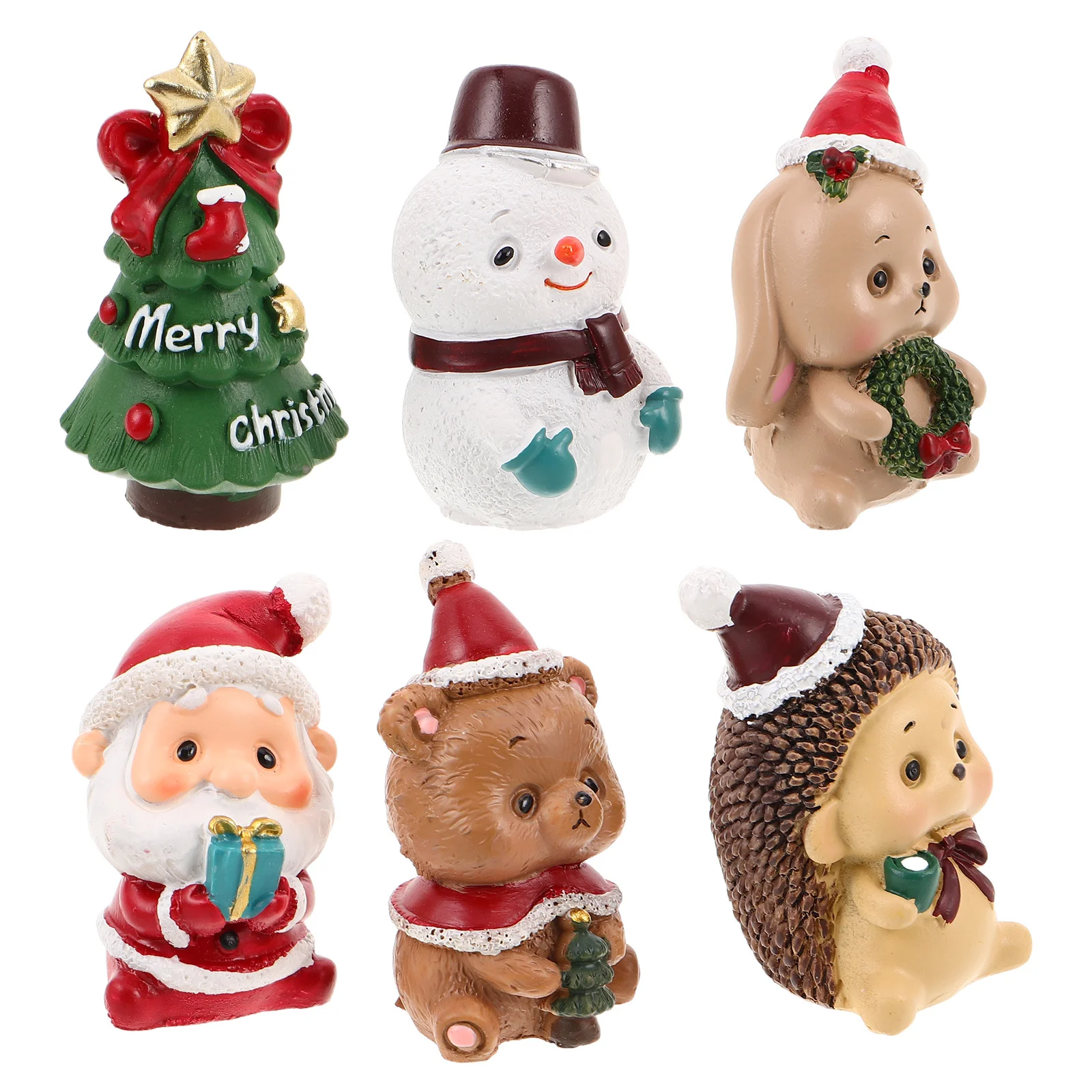 

6Pcs Christmas Micro Landscape Ornaments Mini Snowman Santa Claus Winter Resin Decoration for Home Office Resin Snowman Ornament