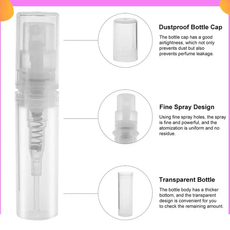 

A23P 80 шт. 3 мл прозрачный пластиковый распылитель маленькая косметическая упаковка распылитель флаконы для духов распылительный спрей жидкий контейнер Du