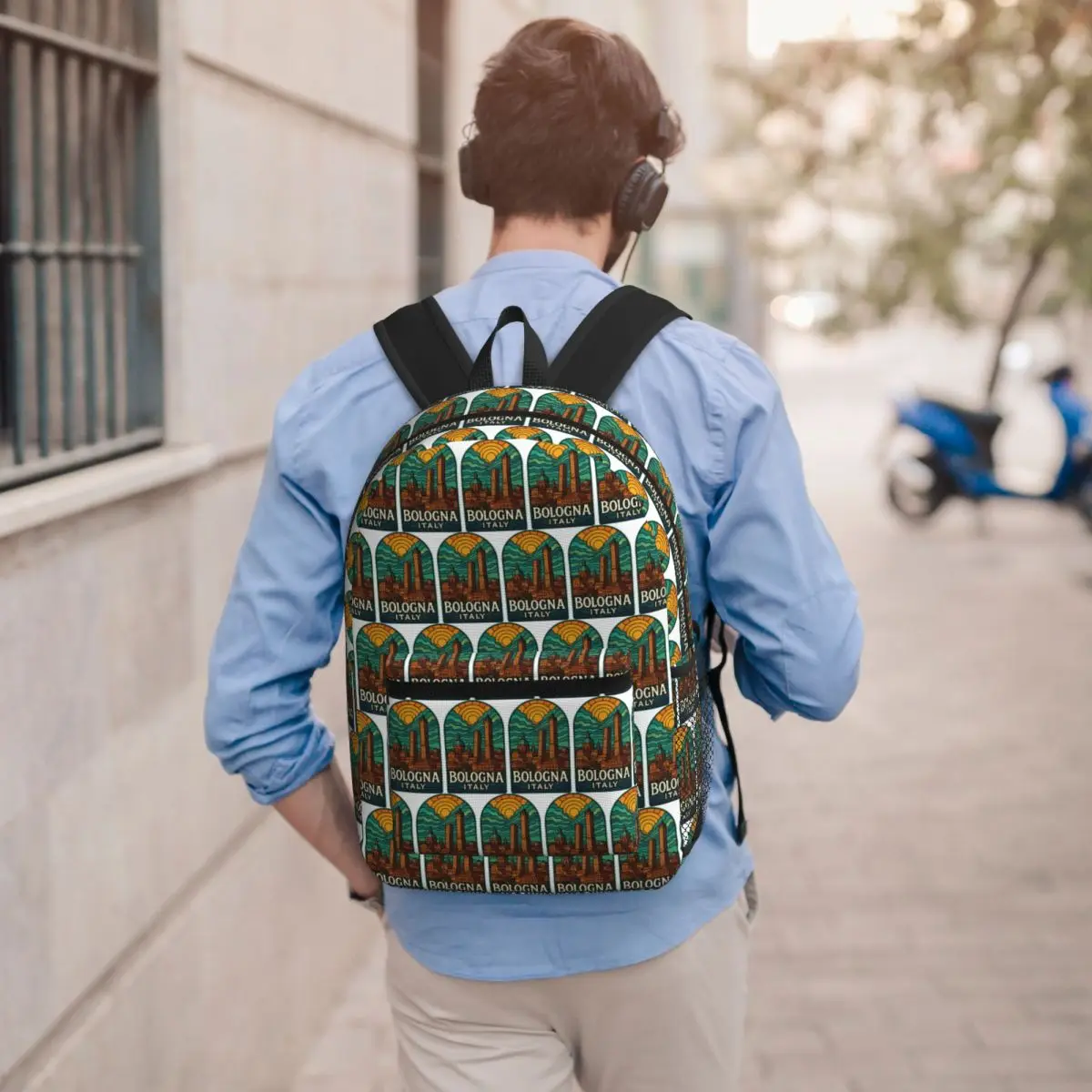 Bologna Italy Stained Glass Student Backpack School Bag Hiking Travel Daypack for Men Women Bookbag Shoulder Bags