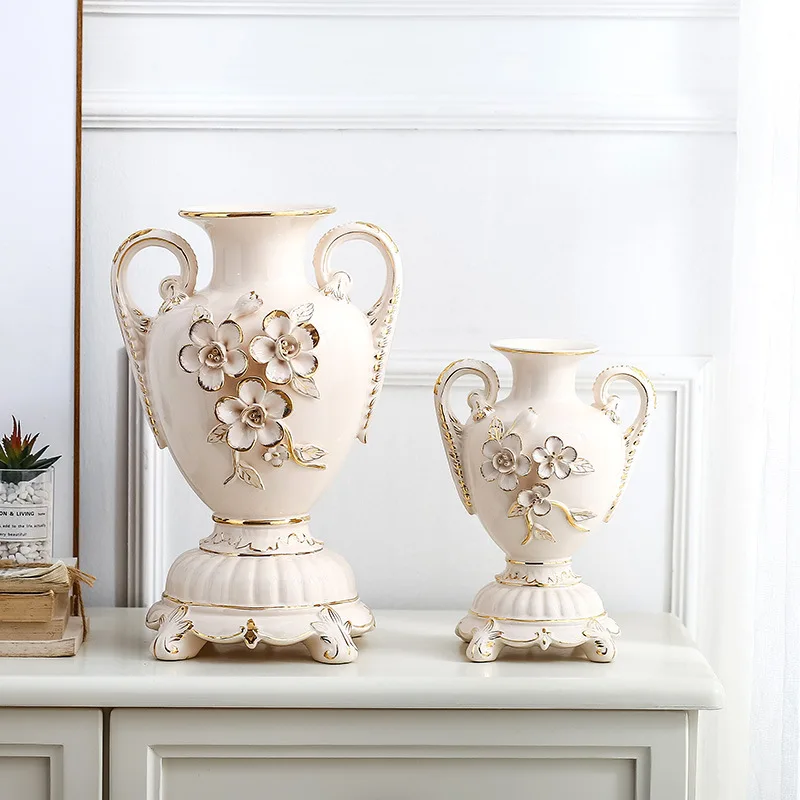 

European Ceramic Vase Home Decor Beautiful Luxury White Flower Pot Living Room/Wedding Decoration Handmade Gold Plated Vases