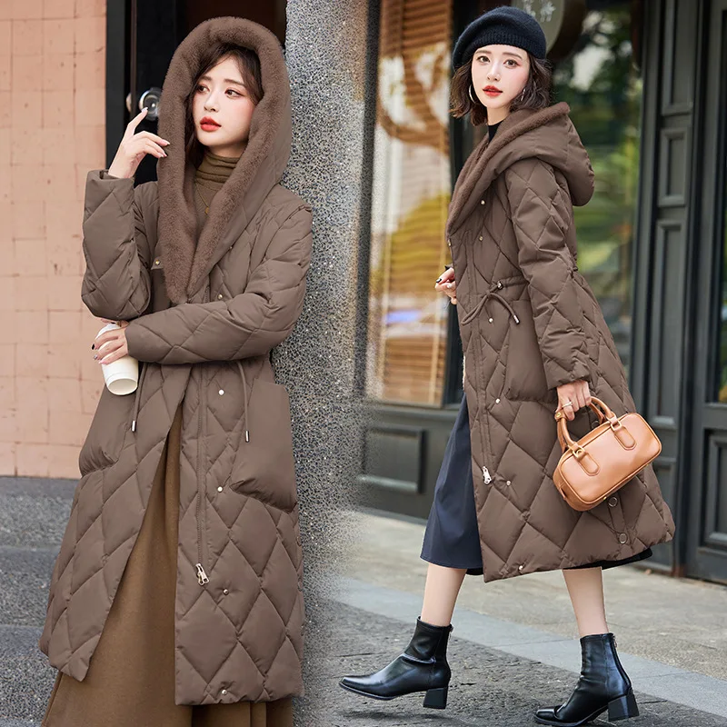

High-Quality Women's Down Cotton Jacket 2025 New Winter Warm Hooded Diamond-Shaped Checkered Women's Cotton-Padded Jacket
