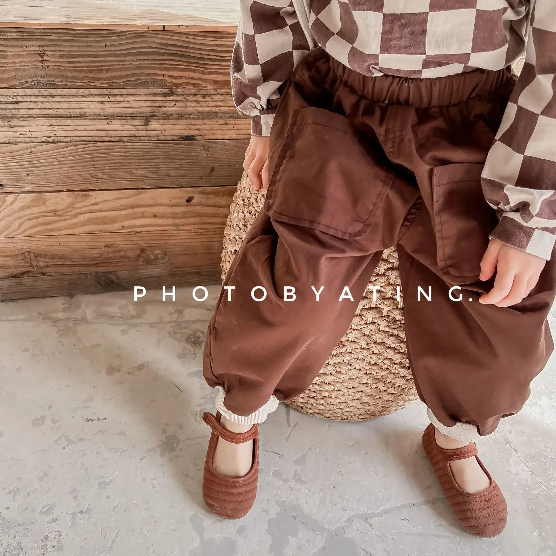 Korean Style Autumn Baby Girls Pants Washable Causal Harem Pants Brown Khaki Loose Sweatpants Trousers with Pockets