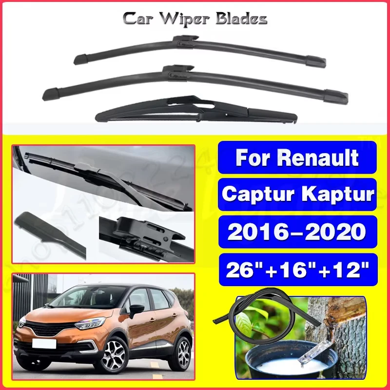 

For Renault Captur Kaptur 2016 - 2020 Windshield Windscreen Window Brushes 26"+16"+12" Silent upgrade version