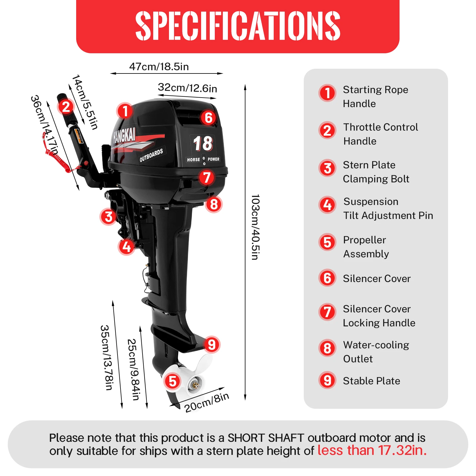 Boat Engine 2 Stroke Motor 18 HP Outboard Motor Heavy-duty Marine Boat Engine with Water Cooling and Tiller Control System