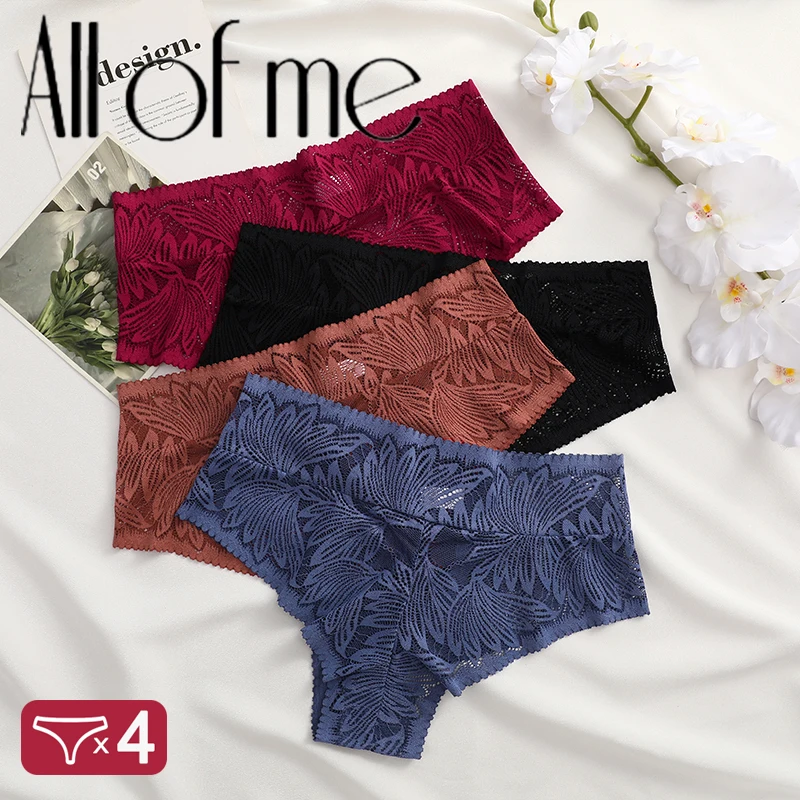 4 Teile/satz Frauen Floral Spitze Thongs Sexy Perspektive G-String Mittlere Taille T-zurück Weibliche Atmungsaktive Dessous Brasilianische Unterwäsche