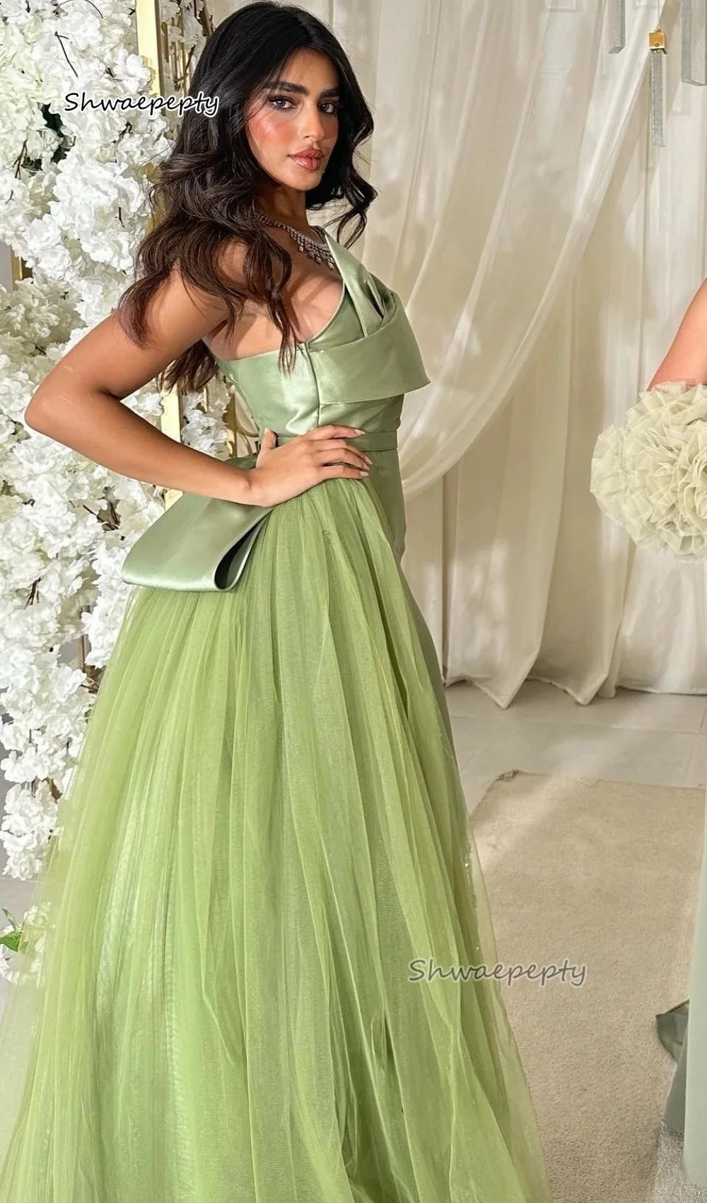 Elegant Sage Straight Prom Dress With Detachable Train Beading One Shoulder Birthday Party Gown Customized Wedding Guest Dresses