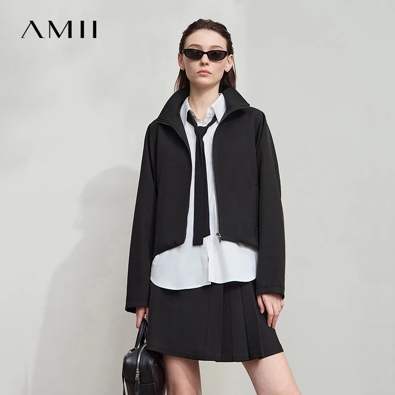 

Женская куртка AMII, осень 2023, новое минималистичное свободное женское пальто, однотонные универсальные женские куртки с длинными рукавами 12543024