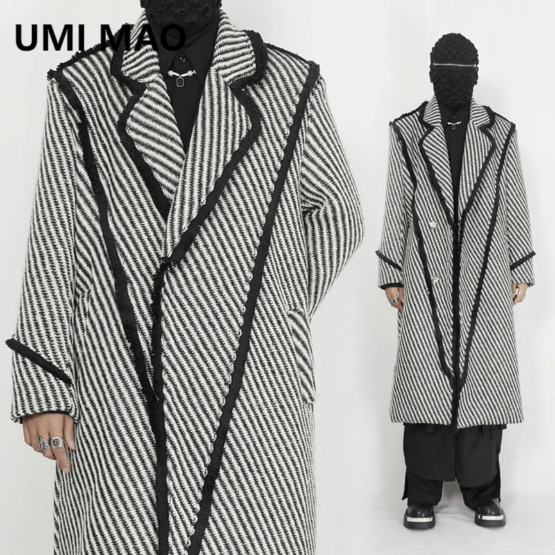 UMI MAO Original Men's Long Woolen Jaket With Korean Weaving Deconstruction, Winter Thickened Woolen Coat Trend  Y2K