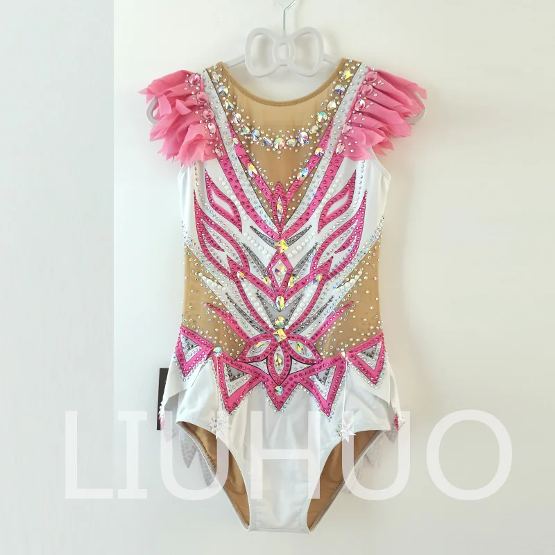 Justaucorps de gymnastique rythmique LIUHUO rose blanc performance de pom-pom girl compétitif pour les filles