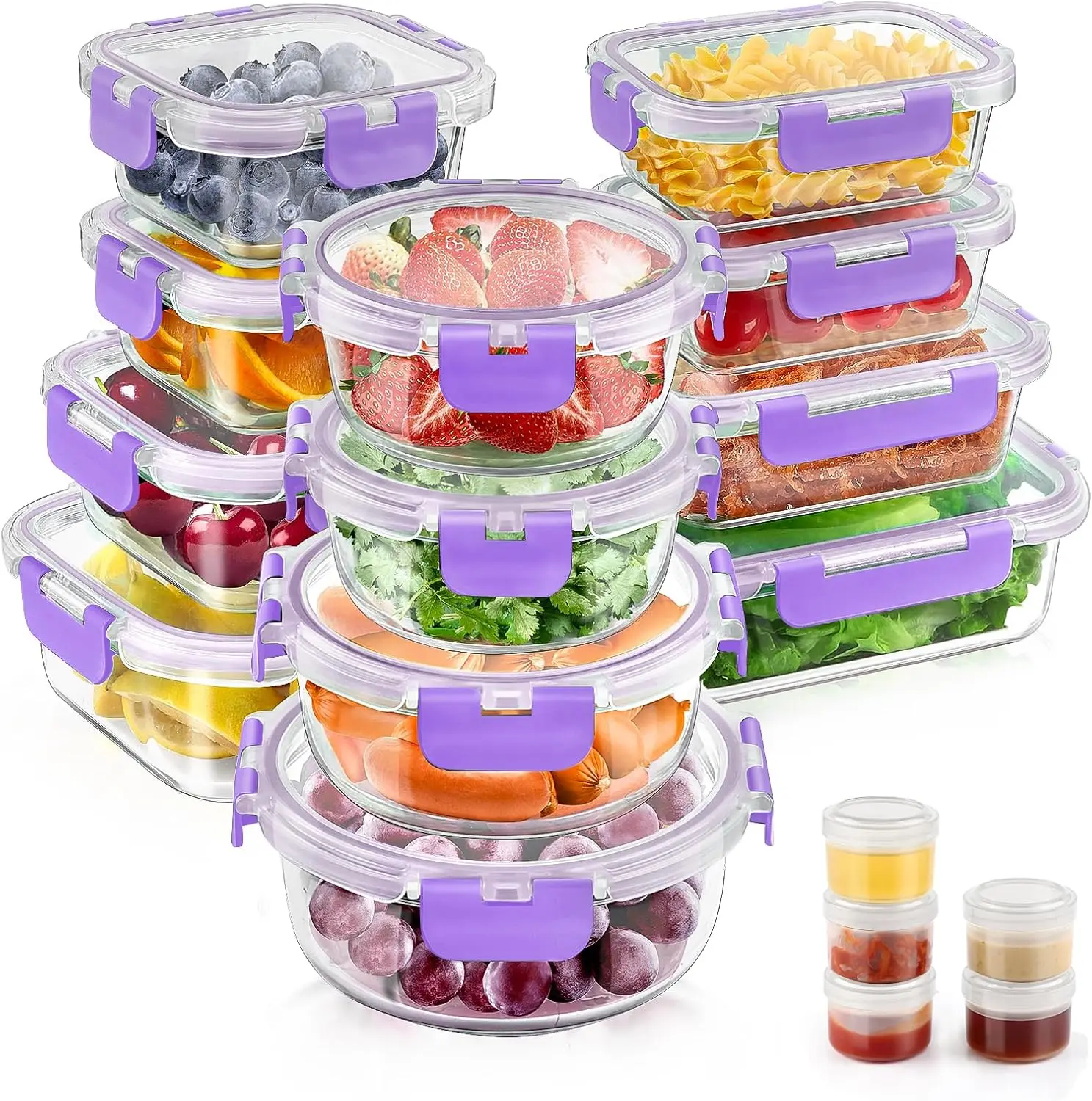 

34pcs Glass Food Storage Containers with Lids Set, Airtight Glass Meal Prep Containers (17 Containers & 17 Lids), Leak Proof Lun