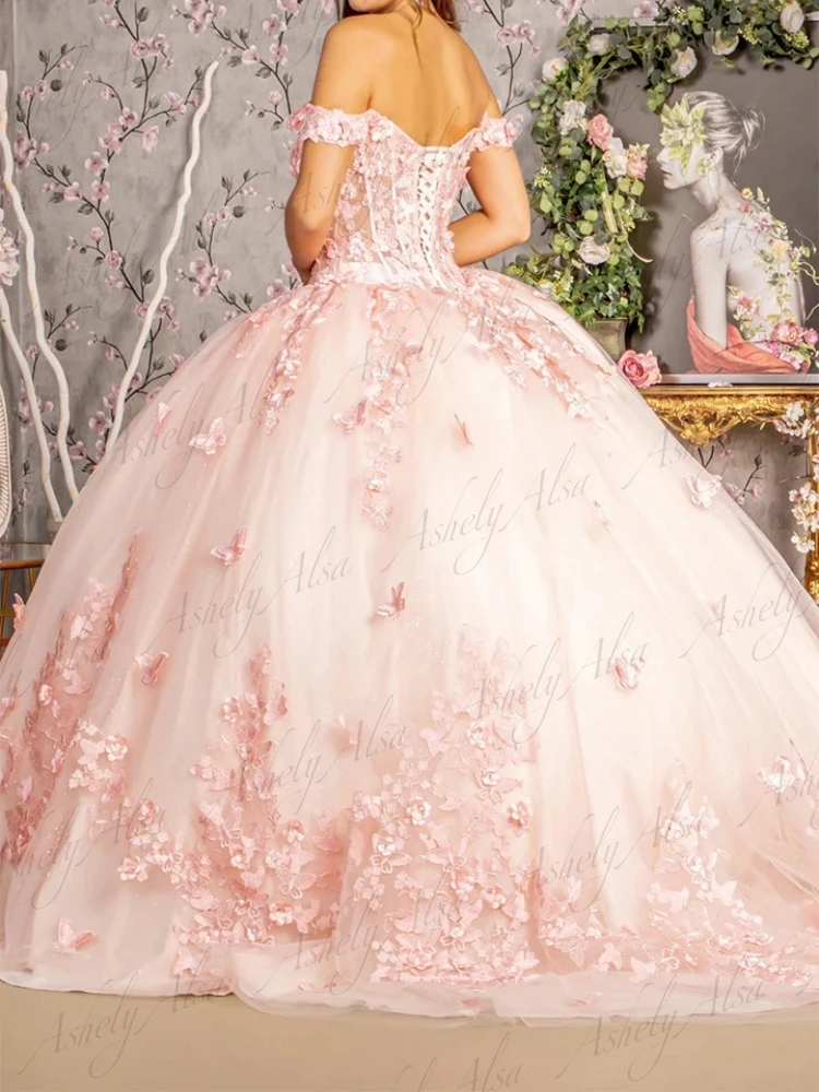 Gorgeous Women Birthday Party Dresses Off Shoulder Lace Applique Dance Queen Prom Occasion Wear Vestido De 15 16 Quinceanera