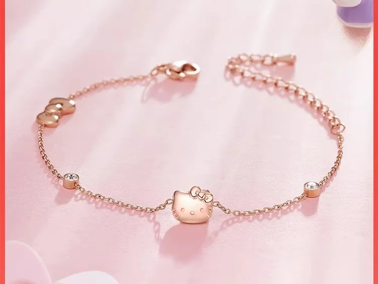 Kawaii Sanrio Hello Kitty Bracelet Crystal Beads Girl Anime Accessories Gift Bow-knot Hand Chains Jewelry