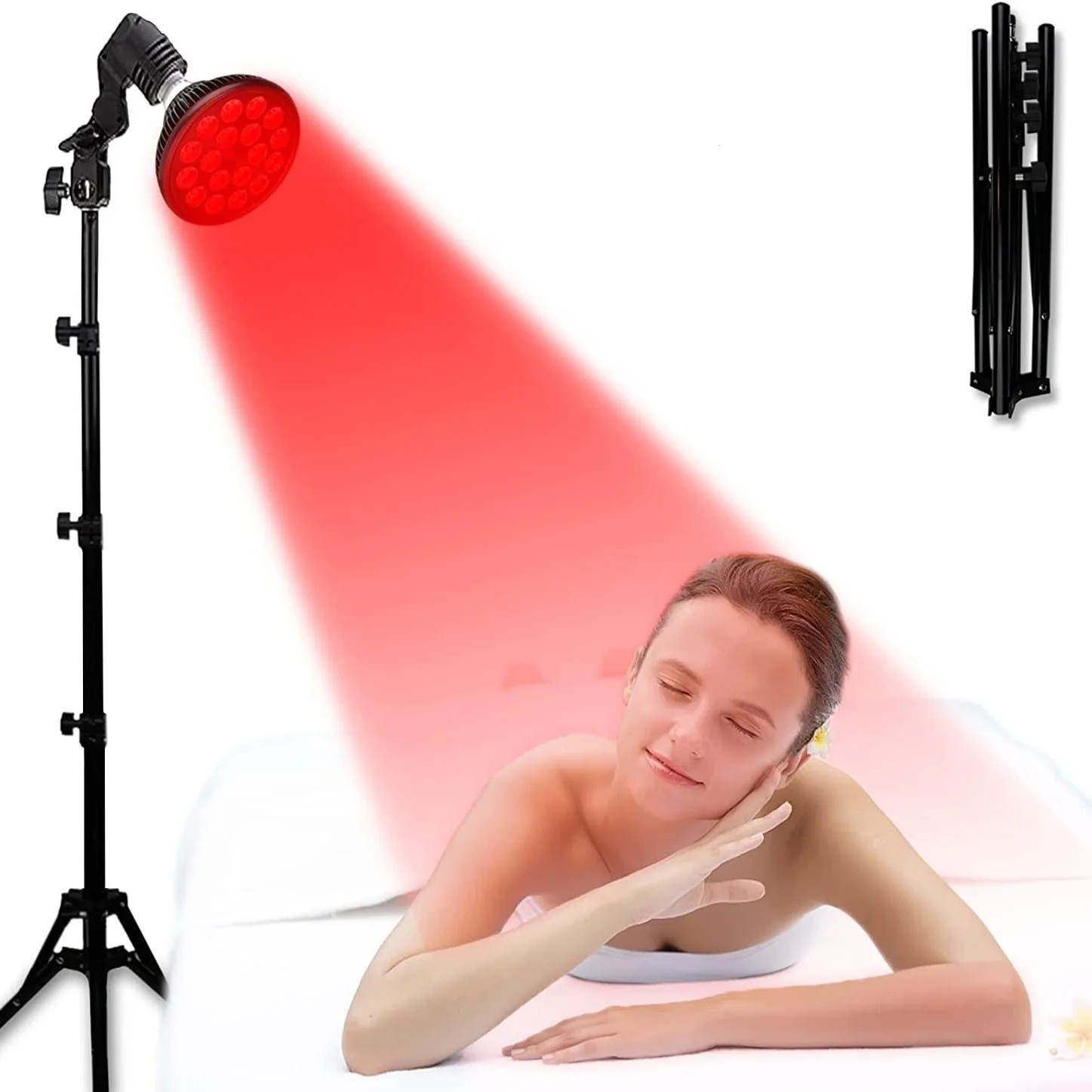 18Pcs Chips 54W LED Red Light Therapy Lamp 660nm&850nm Infrared Bulb with Floor Stand for Skin Care Pain Relief 360° Adjustable