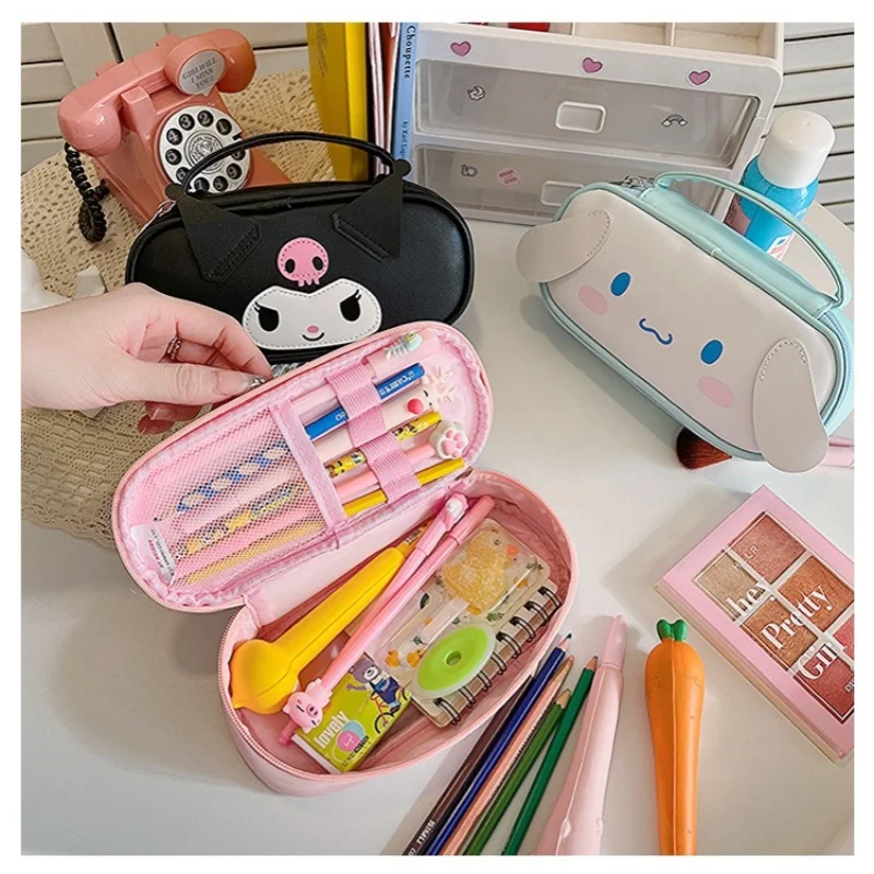 Sanrio Kuromi Cinnamoroll Melody Pochacco Pencil Capacity Pen Case Cute Cosmetic Bag ragazze studente forniture regali di cancelleria