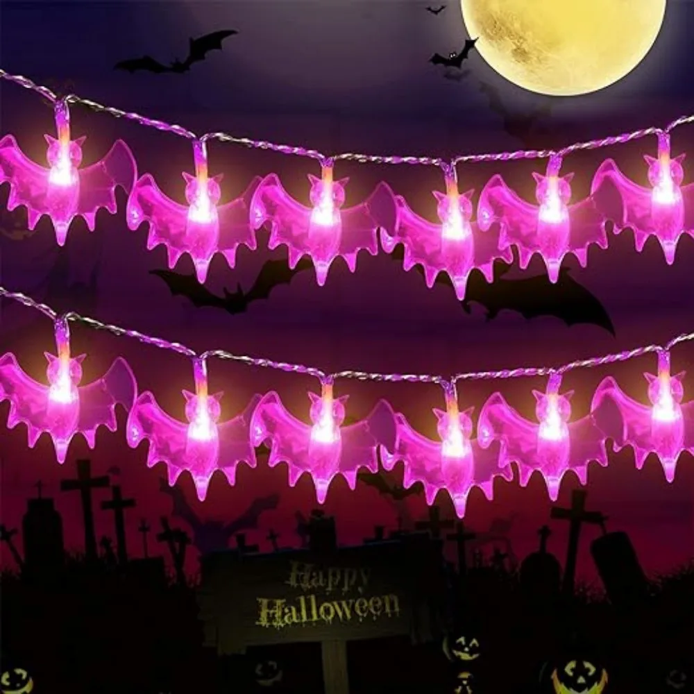 1.5M/3M Battery Box Purple Bat Shaped Light String, Halloween Holiday Decoration, Used For Bedroom Party Haunted House Decoratio