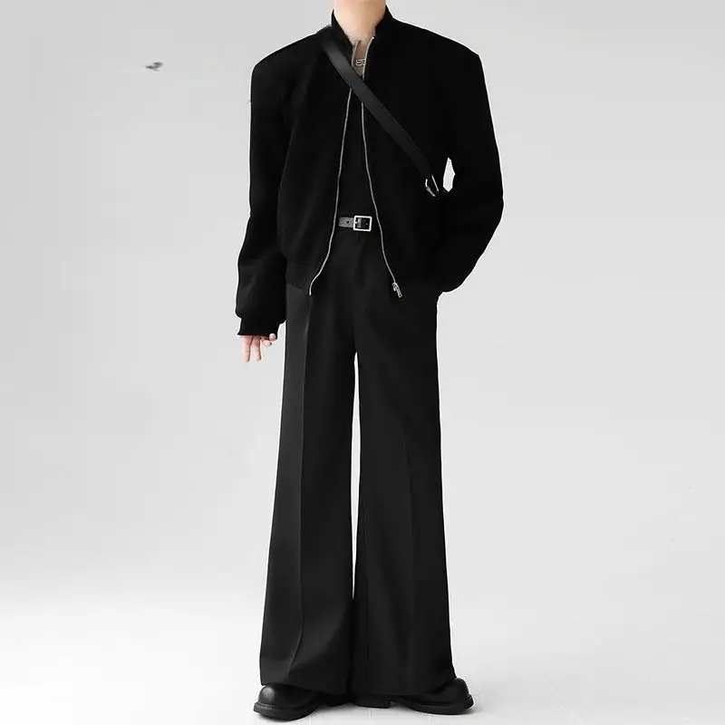 Men's Slight Flare Dress Pants Spring Autumn Black Premium Draped High Street Casual Wide Leg Floor-Length Trousers