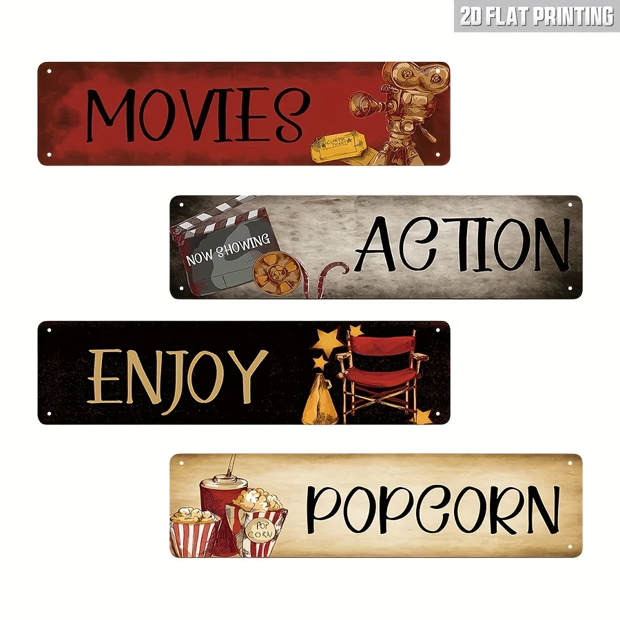 2D Flat, 4pcs, Cinema Decor Sign, Home Theater Decor, 
