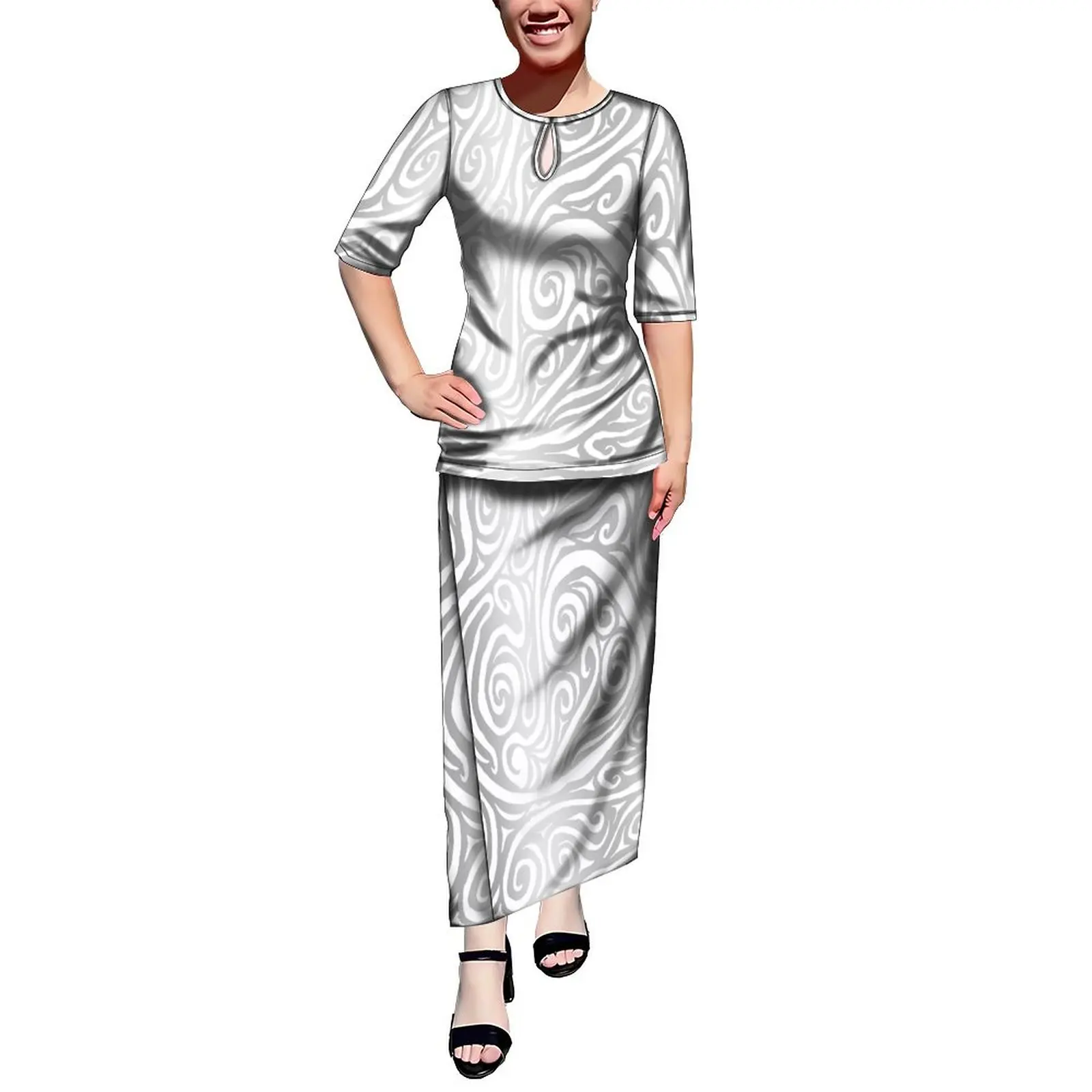 2025 New Design Women'S Crew-Neck Top And Slim-Fit Maxi Dress Puletasi Putaha Suit Polynesian Tribe Custom Dress