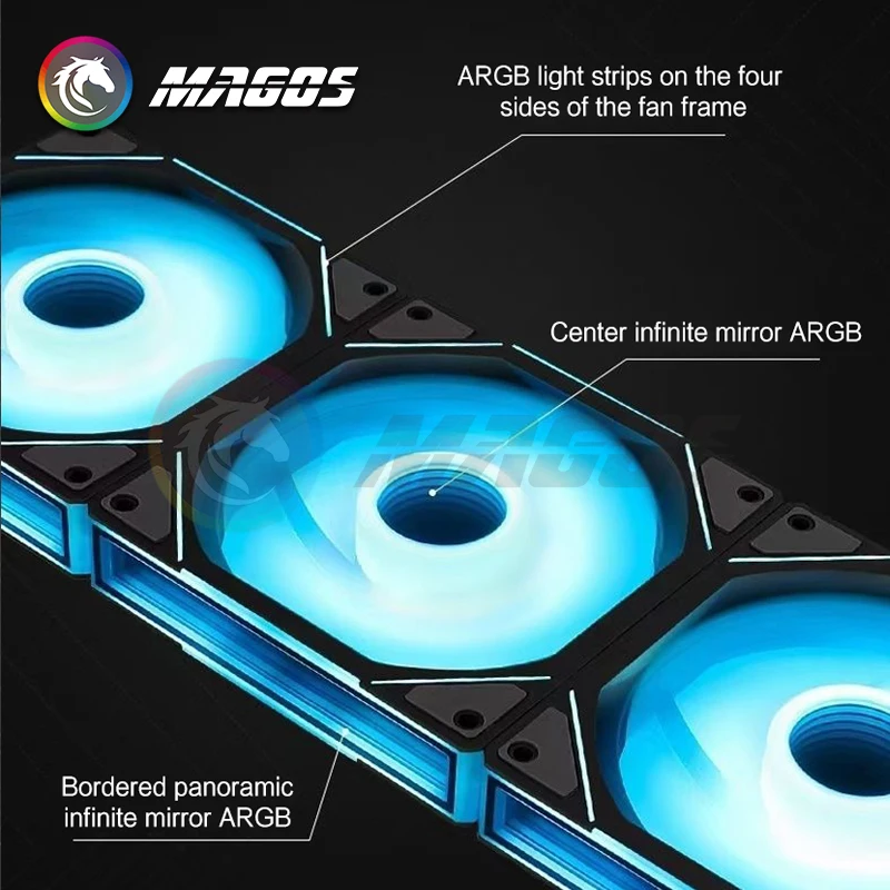 

Infinity Mirror Uni Fan 3 in 1 Kit, ARGB Light Effect Forword/Reverse Blade, PC Gamer Cabinet Water Cooling Silent Mute Radiator