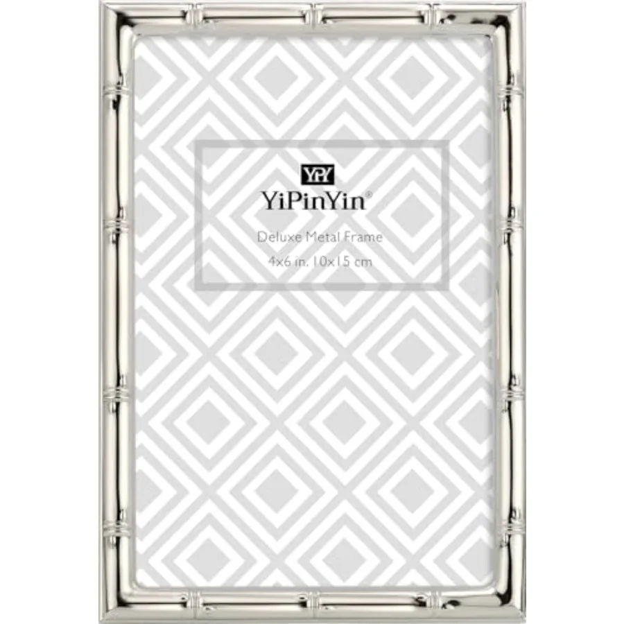 Classy 4x6'' Bamboo Detail Metal Picture Frame, Elegant Plated Baby Nurse Photo Frames 4 x 6'' With Soft Touch Velvet Backing f