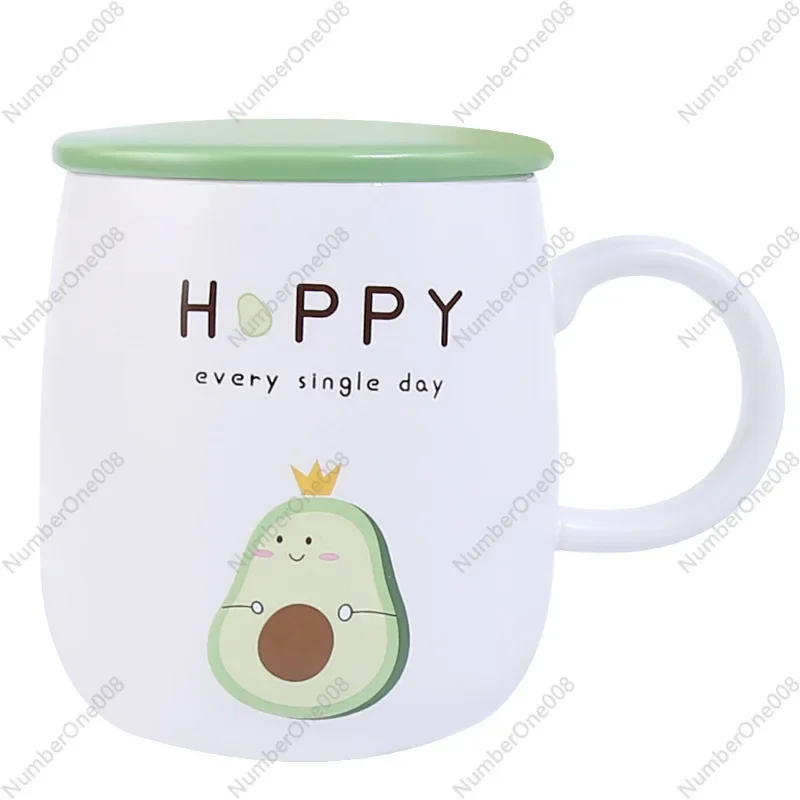 Mugs with Avocado Funny Coffee Cup Ceramic Creative Color Heat-resistant Mug with Lid 400ml Kids Office Home Drinkware Gift