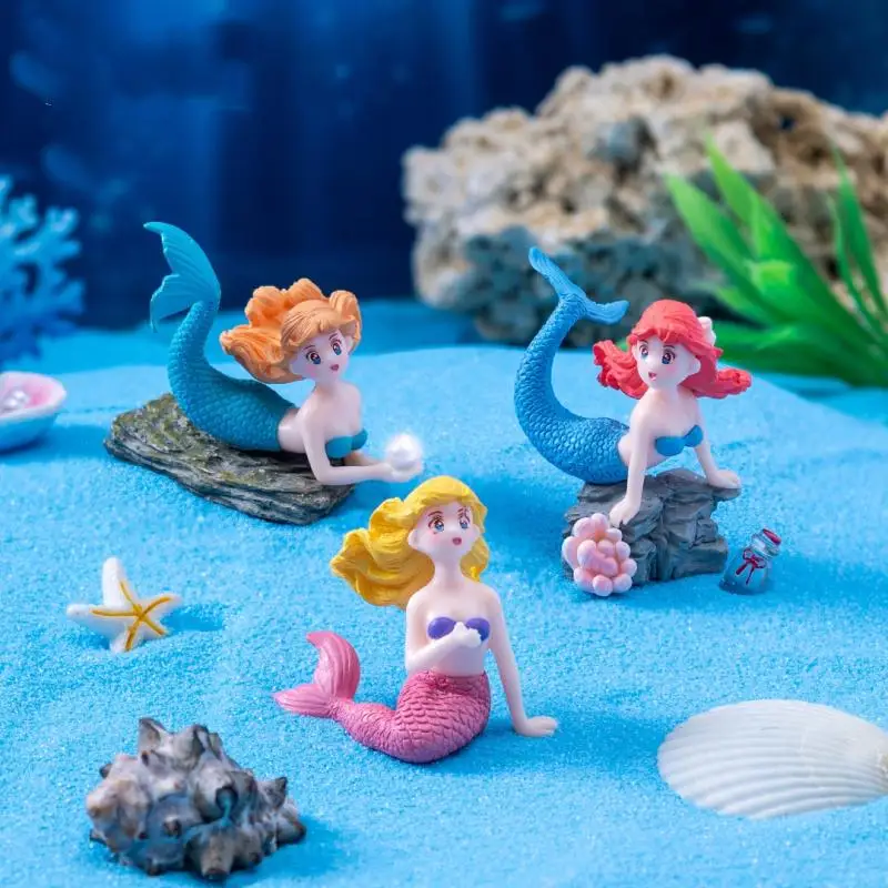 4Pcs Plastic Fish Tank Little Mermaid Ornament Miniature Figurines Aquarium Decoration DIY Cake Decor Desk Craft Accessories