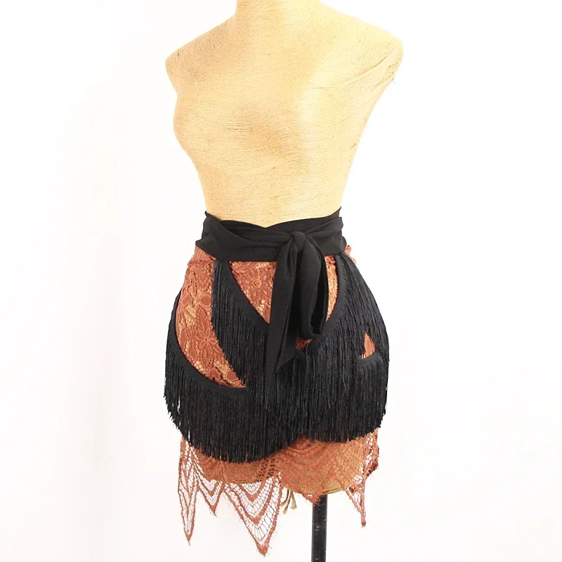 Nowa Fringe Latin Dance Skirt Women Sexy Tassel See Through Lace Skirt Hip Scarf Practice Clothes Samba Rumba Dancewear DNV14860