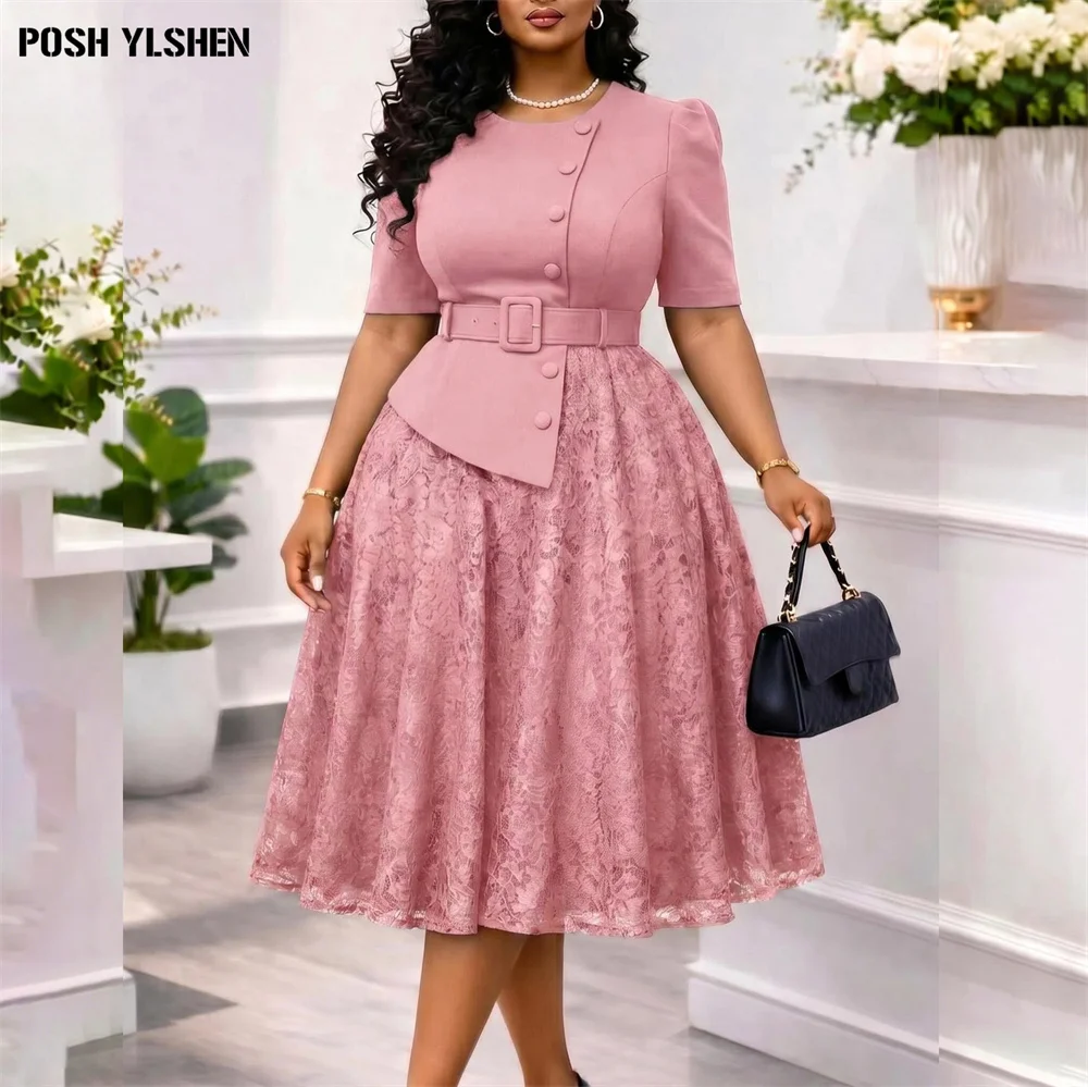 Elegant Lace Patchwork Summer Dresses for Woman White Robe Femme 2026 New Women Clothes Sexys Wedding Guest Party Birthday Dress