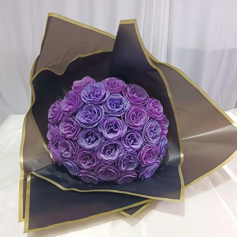 

30pcs 7cm Valentine Rose head Glitter DIY Bouquet artificial flower roses head stem with package paper f wife mother girl friend