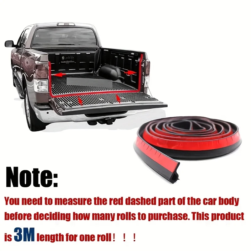 1Pc 3m Pickup Weather Stripping Rubber Adhesive Tailgate Seal Kit Car Door Sealing Strip Universal Car Exterior Accessories - Detail Angle #04
