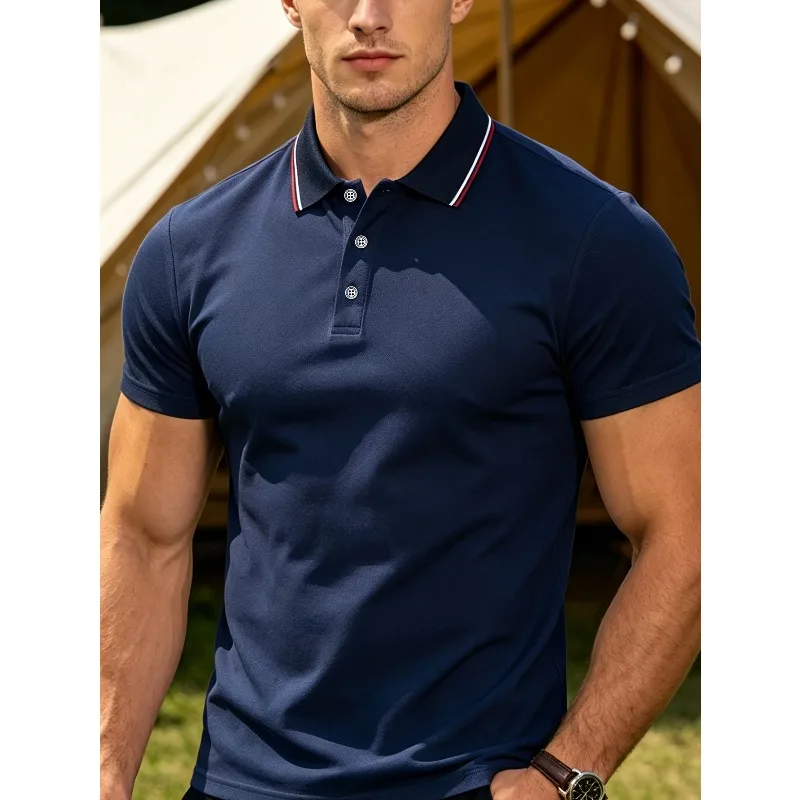 Striped Polo Shirt with Lapel, Summer Comfortable Fabric, High-Quality Top (Box Not Included)