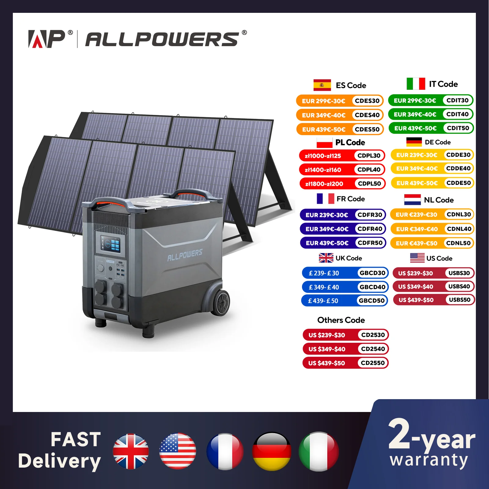 ALLPOWERS Power Station 110V / 230V Solargenerator mit Solarpanel(SP033), 3600Wh 4000W Expandable Battery with 2000W Solar input