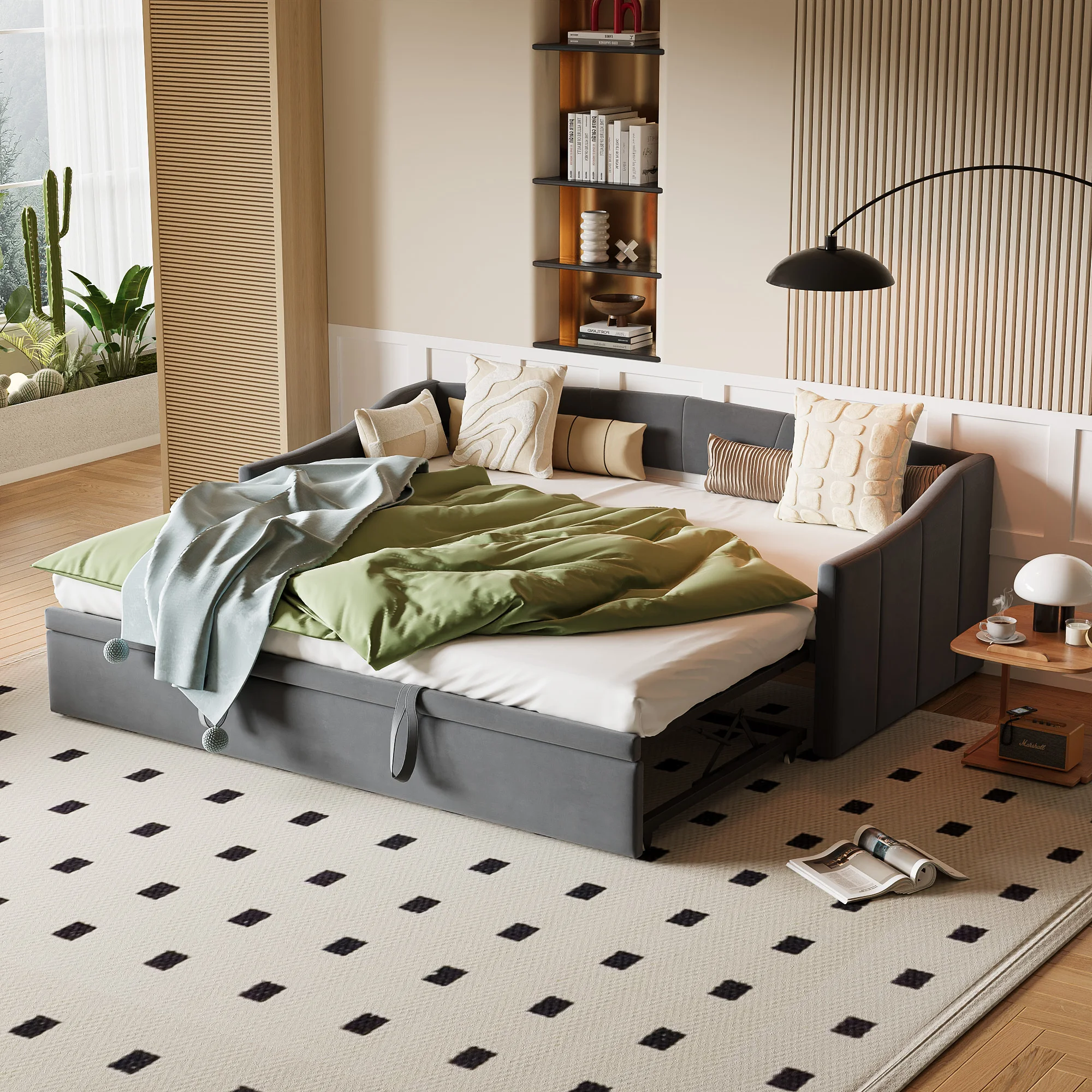 Sofá plegable Rosahqnda de 90/180x200 cm, sofá cama multifuncional dos en uno, cama individual/doble tapizada, cama de terciopelo para invitados