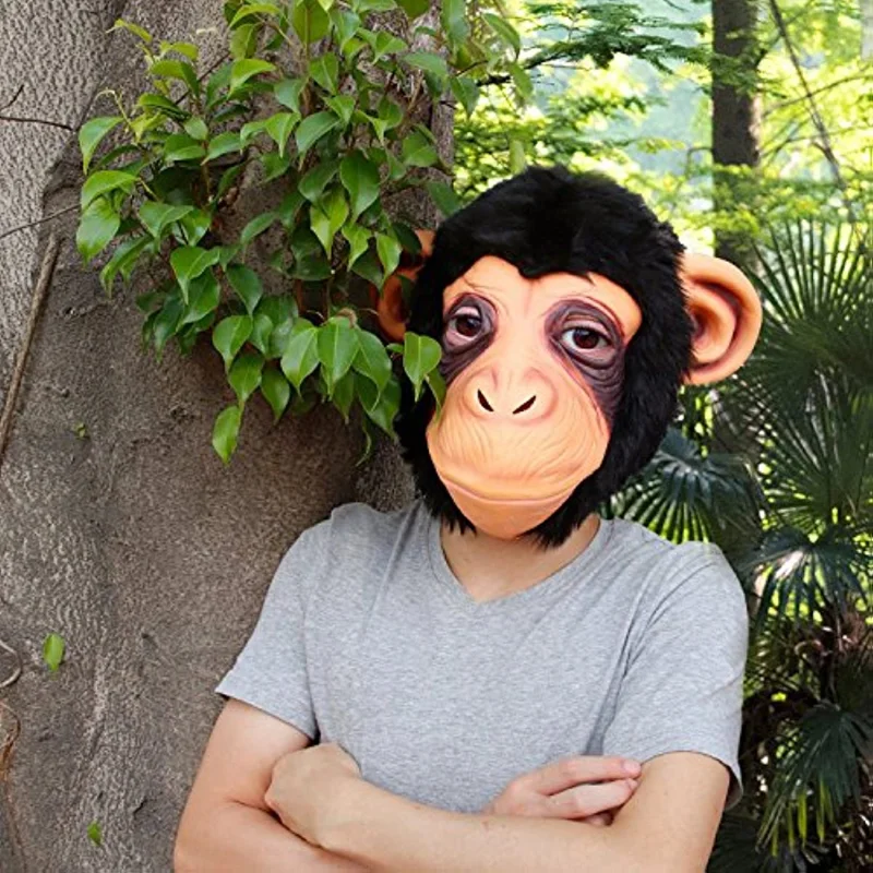 Monkey Head Mask Rave Cosplay Funny Animal Real Latex Mascara Full Face Helmet Jolly Chimp Gorilla Halloween Costume for Adult