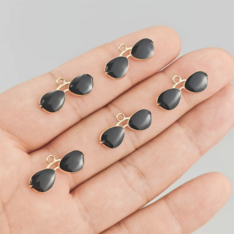 Alloy Dripping Oil Black Glasses Charms for Diy Individualized Necklace Keychain Bracelets Jewelry Accessories Findings 10*21mm