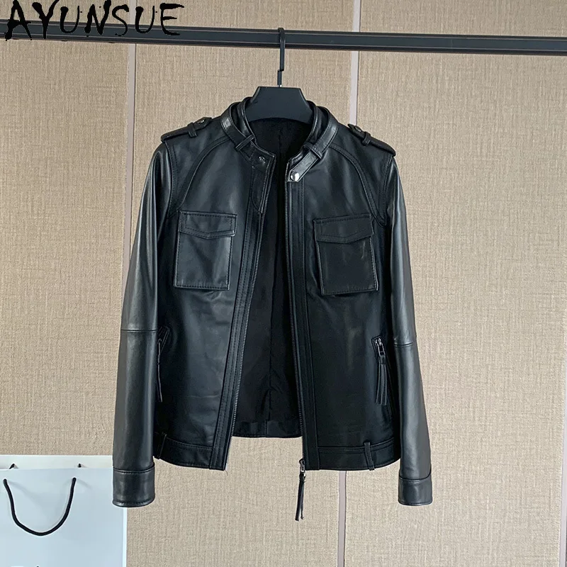 AYUNSUE 100% Genuine Sheepskin Women's Jacket 2025 Spring Autumn Vintage Motorcycle Leather Jackets Woman Clothes Abrigo Mujer