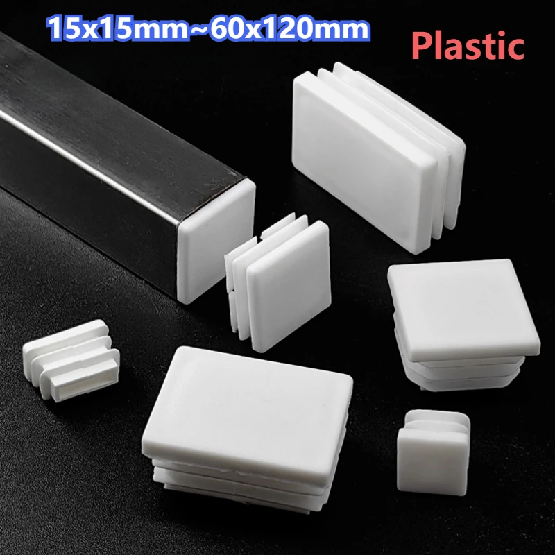 White Rectangular Pipe Plug Square Plastic Blanking End Caps Table Pipe Inserts Plug Anti Slip Furniture Foot Cover 15~120mm