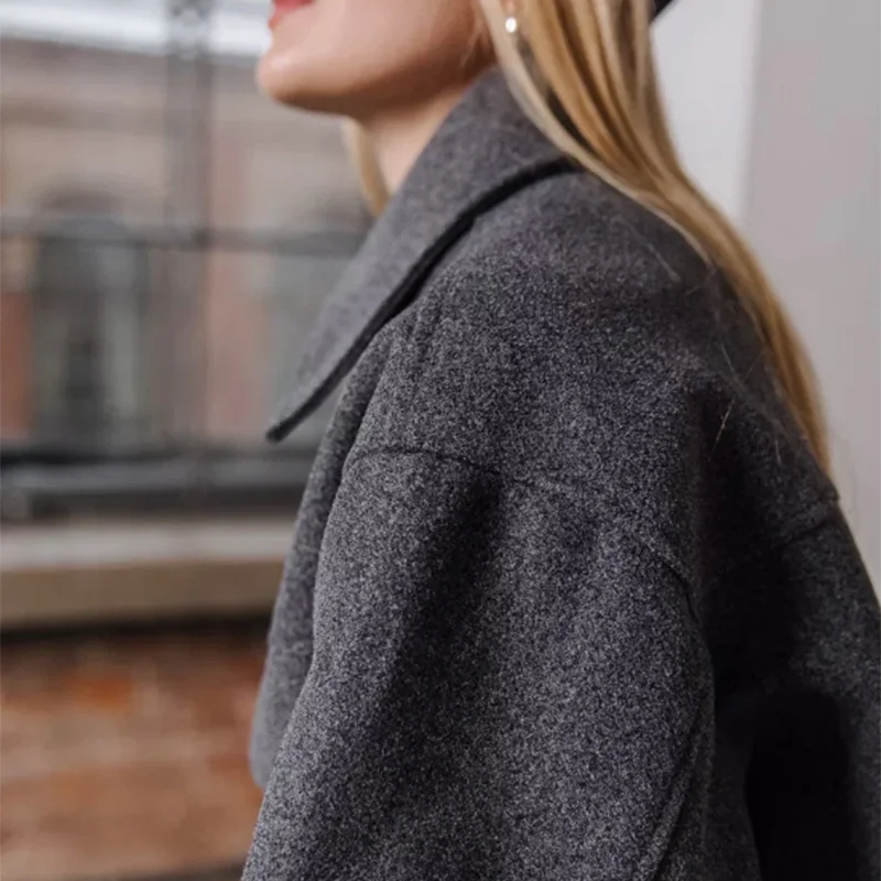 Wollmantel, große Tasche, langärmelig, Top, 2025, Herbst und Winter, neuer Stil, Reversjacke, Strickjacke für Damen