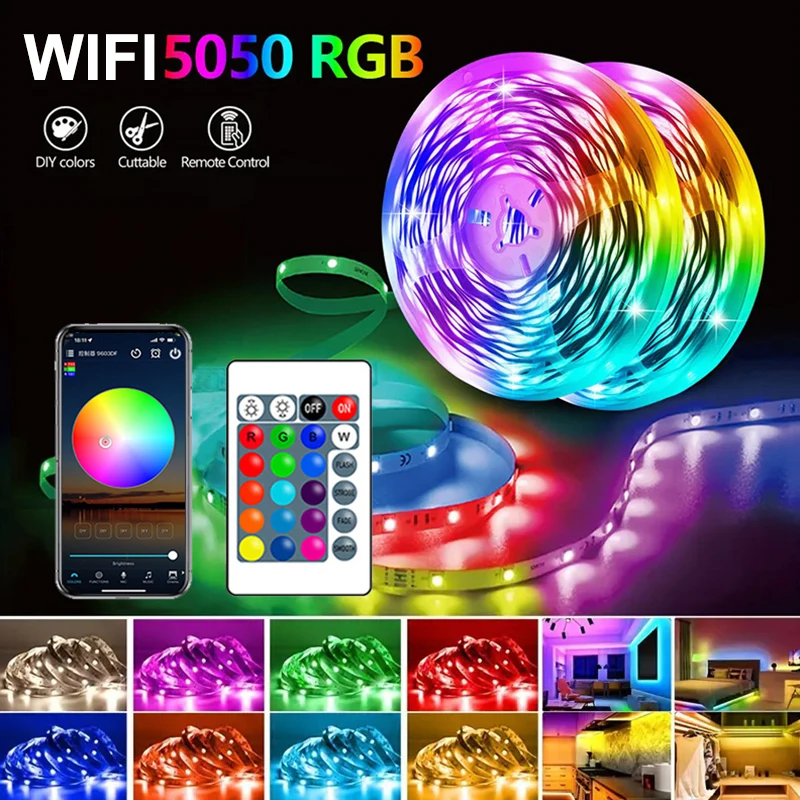Wifi Led Strip Lights Bluetooth Music Sync Adhesive Led Tape Lamp Smart Magic Home Control Led Lights For Room Decoration