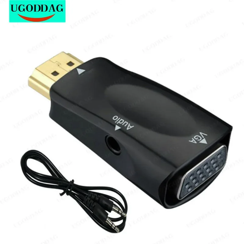 Hdmi-macho compatível para vga fêmea adaptador conversor de cabo de áudio fhd 1080p 720p 480p computador portátil caixa de tv computador projetor