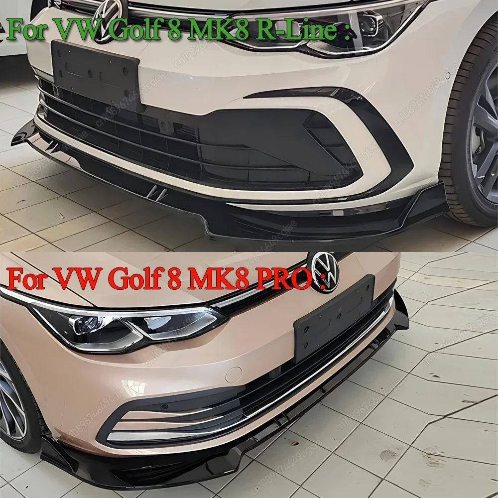 For VW Golf 8 MK8 R-Line PRO 2020-2023 Car Protector Guard Tuning Accessories Splitter Cover Front Bumper Lip Chin Refit Black