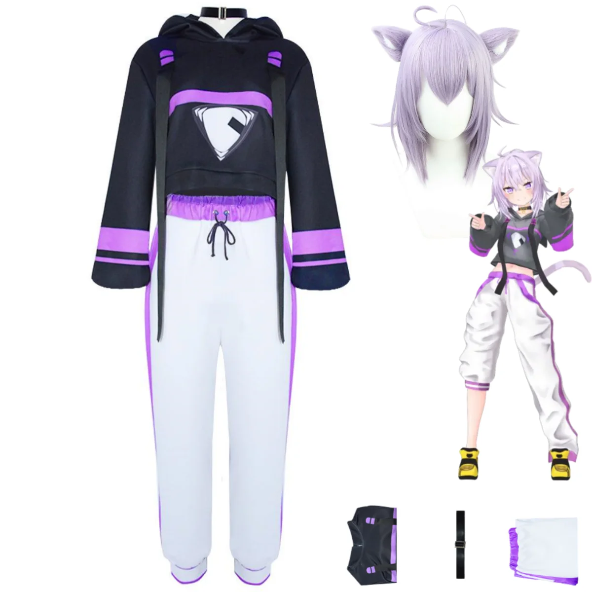 

Virtual YouTuber Nekomata Okayu Cosplay Costume Hololive Gamers Purple Hoodie Sportswear Wig Woman Cute Daily Leisure Suit