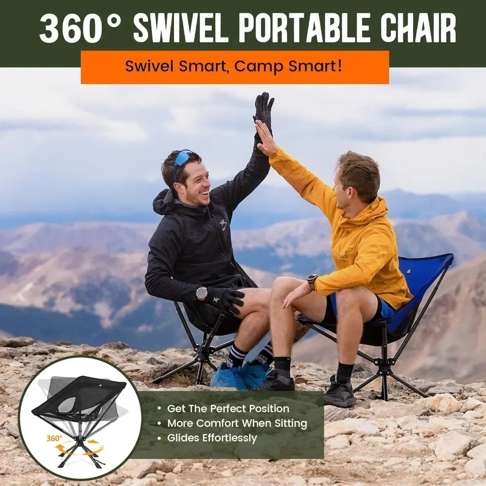 Upgraded Swivel Portable Chair - Small Compact Collapsible Folding Chair Lightweight Outdoor Backpack Chair for Camping