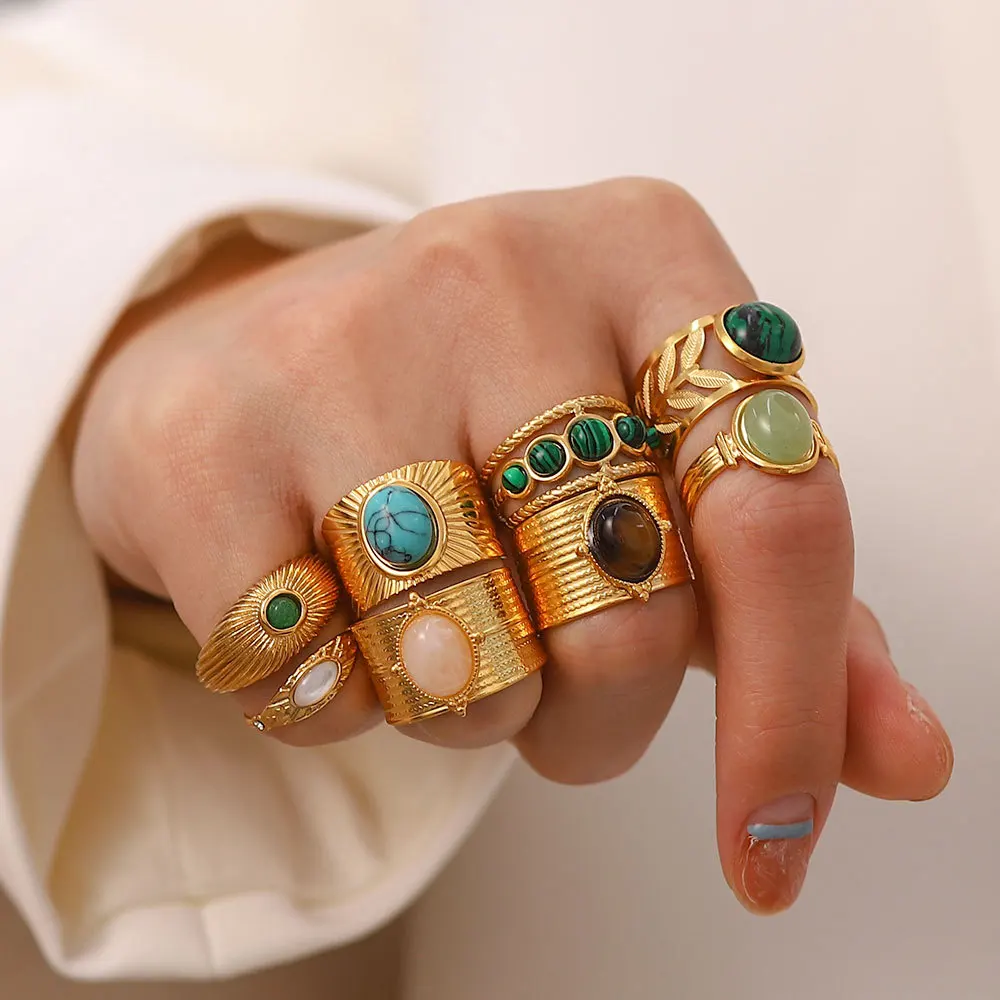 

VENTFILLE Stainless Steel Geometry Ring For Women Girl Malachite Vintige Anniversary Classic Jewellery Gift Dropshipping