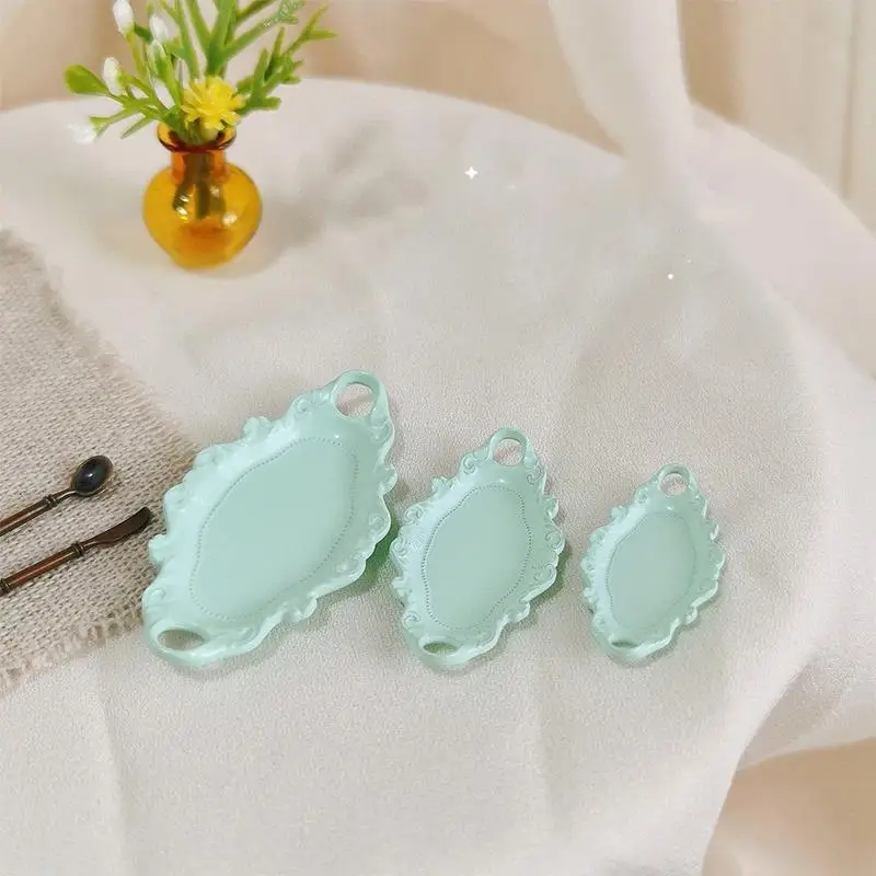 Realistic Mini Dessert Plate Set 3Pcs Dollhouse Simulation Elliptical Double Ear Design for Party Table Decor