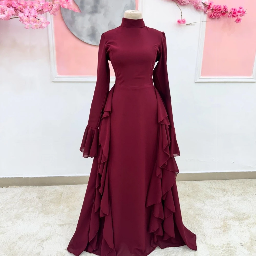 

Customized Jersey Pleat Ruffle High Collar A-line Long Dresses Bespoke Occasion Women Evening Dress Elegant Party Wedding
