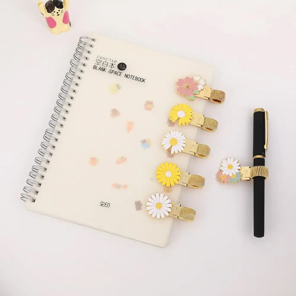 

High-end Metal Bookmark Pen Clip Flower Daisy Magnet Clip Reading Multifunctional Page Divider Student