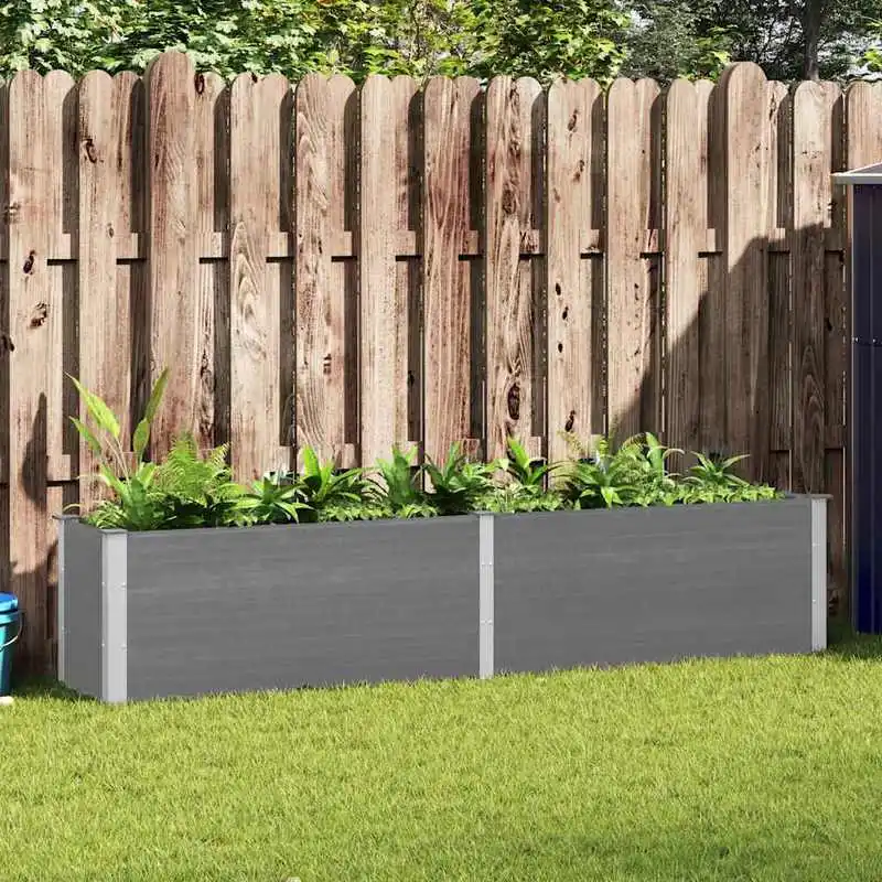 Bac à plantes surélevé de jardin 250 x 50 x 54 cm en WPC gris, jardinière en acier résistant aux intempéries au look rustique, durable pour la culture d'herbes aromatiques, de légumes et de plantes ornementales dans la cour ou le patio.