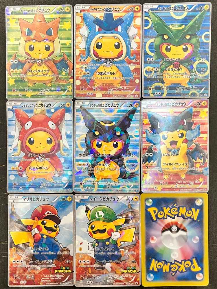 

8PCS Pokemon Cards Pikachu Cosplay Charizard Giratina Rayquaza Mirror Holo Shiny Pokemon TCG Cards PTCG Collectible Cards Gift