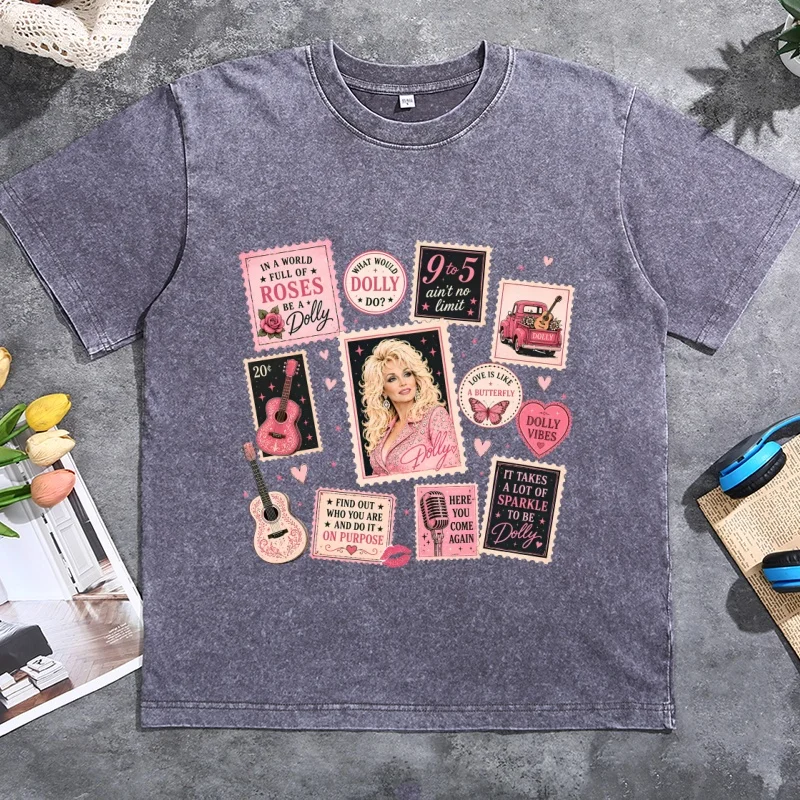 Dolly Parton Tshirts Country Music T-Shirt Vintage Retro Western Singer Stamp Graphic Tees Cotton Short Sleeve Tshirt Streetwear